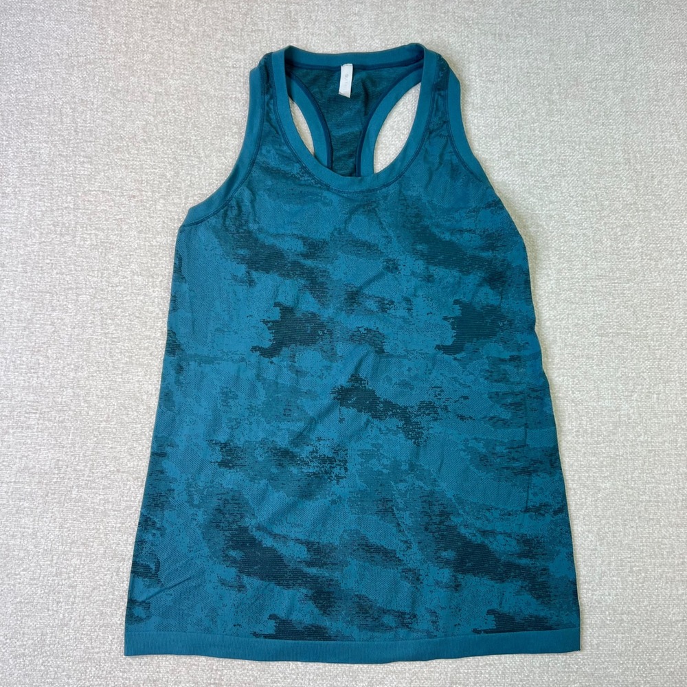 Athleta Seamless Racerback Tank Top Womens L Teal Camo Jacquard Workout Gym